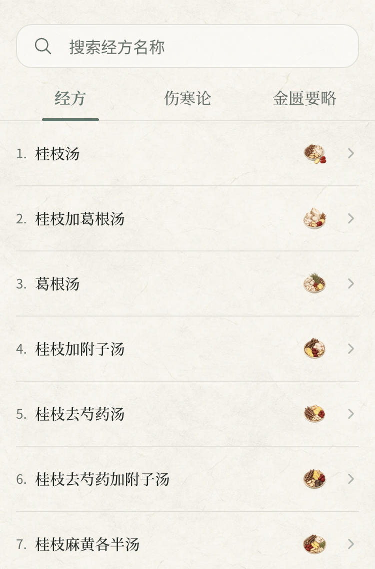 经方列表实际界面
